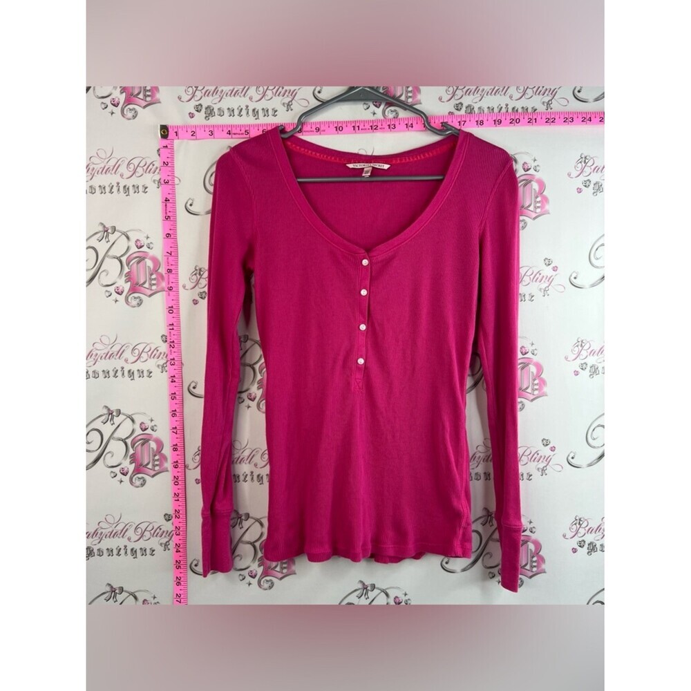 Victoria's Secret shirt button up Hot Pink Ribbed Long Sleeve Henley Top
